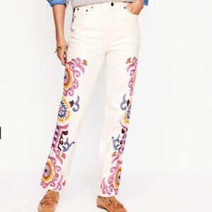 Boden Women’s White Embroidered‎ Denim Jeans – Floral Stitch Detail – Size W33 L